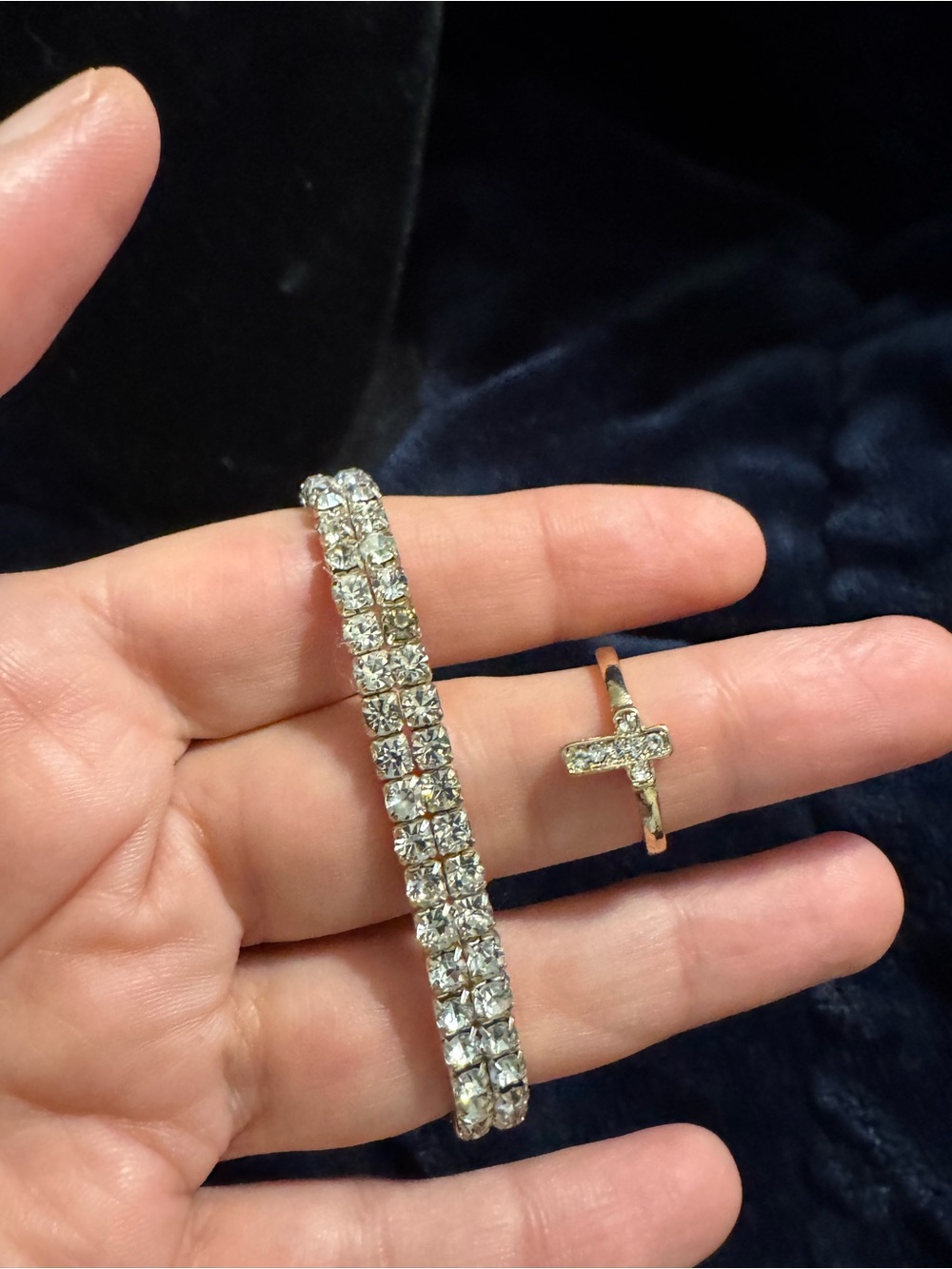 Macy's Gold-Tone Rhinestone Bracelet and Cross Ring Set